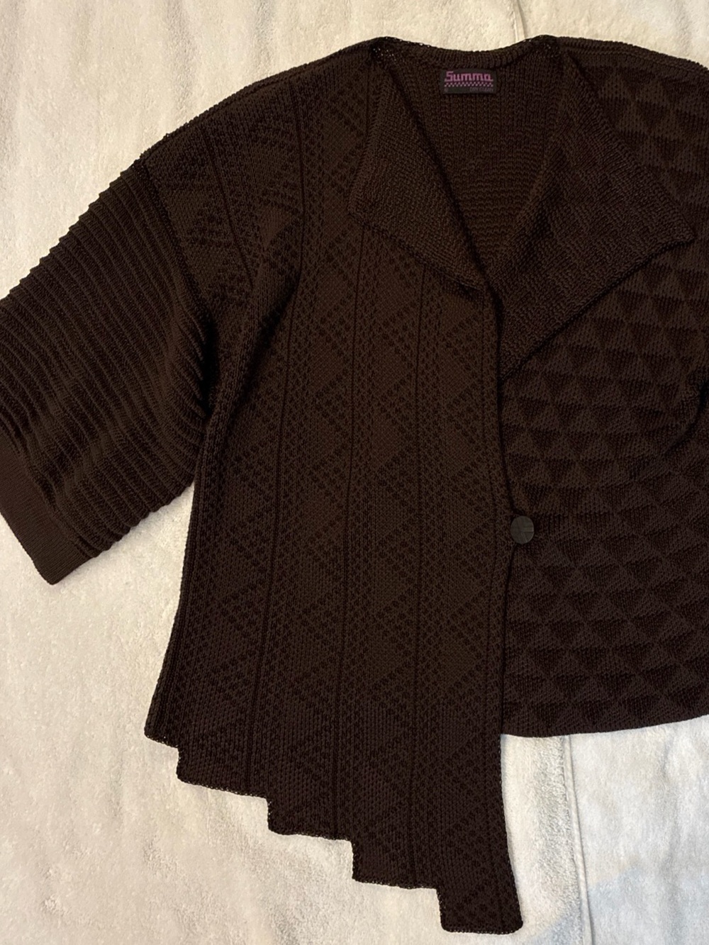 Vintage 80s Susan Summa Brown Asymmetrical Sweater Jacket Abstract fits S-M-L